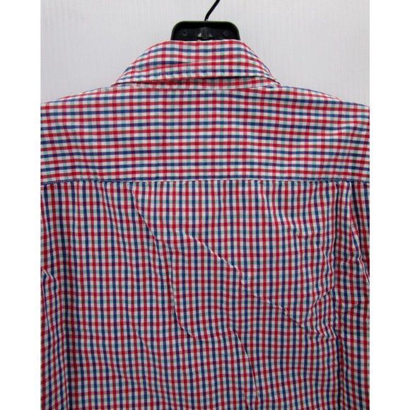 J Crew Shirt Medium Red Button Up Tailored Plaid Preppy Collared Woven - Picture 7 of 10